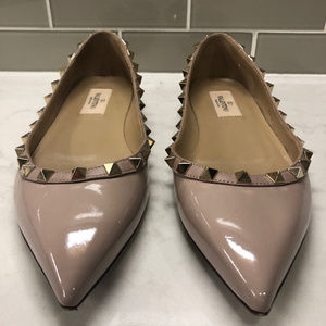 Valentino Nude Rockstud Patent Leather Ballet Flat